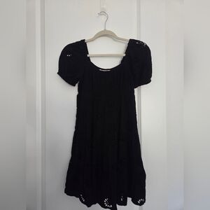Rewind Black Eyelet Puff-Sleeve Dress for Girls